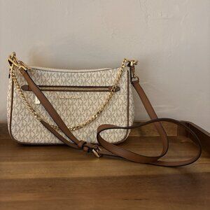 Michael Kors Jet Set Signature Cream Brown Leather Crossbody